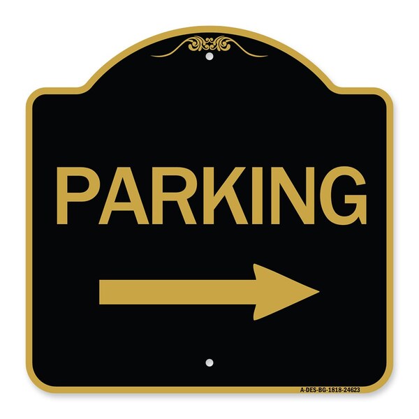 Signmission Designer Series Parking W/ Right Arrow, Black & Gold Aluminum Sign, 18" x 18", BG-1818-24623 A-DES-BG-1818-24623 - main